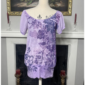 Vintage Y2K FANG Floral Purple Blouse Top Medium
